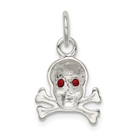 Sterling Silver Red CZ Skull Charm view 4