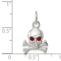 Sterling Silver Red CZ Skull Charm view 3