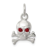 Sterling Silver Red CZ Skull Charm view 1