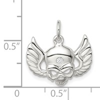Sterling Silver CZ Skull Charm with Wings view 3