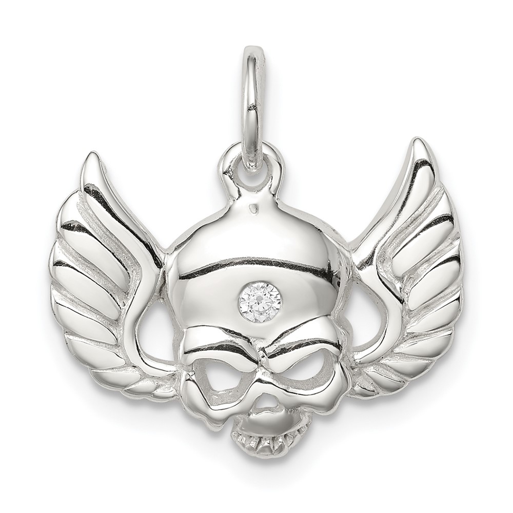 Sterling Silver CZ Skull Charm with Wings
