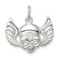 Sterling Silver CZ Skull Charm with Wings view 1