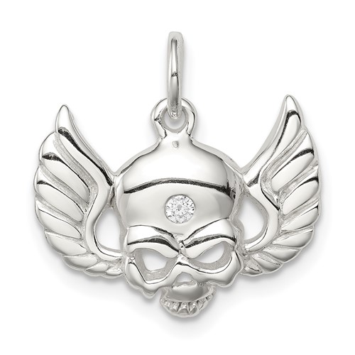 Sterling Silver CZ Skull Charm with Wings