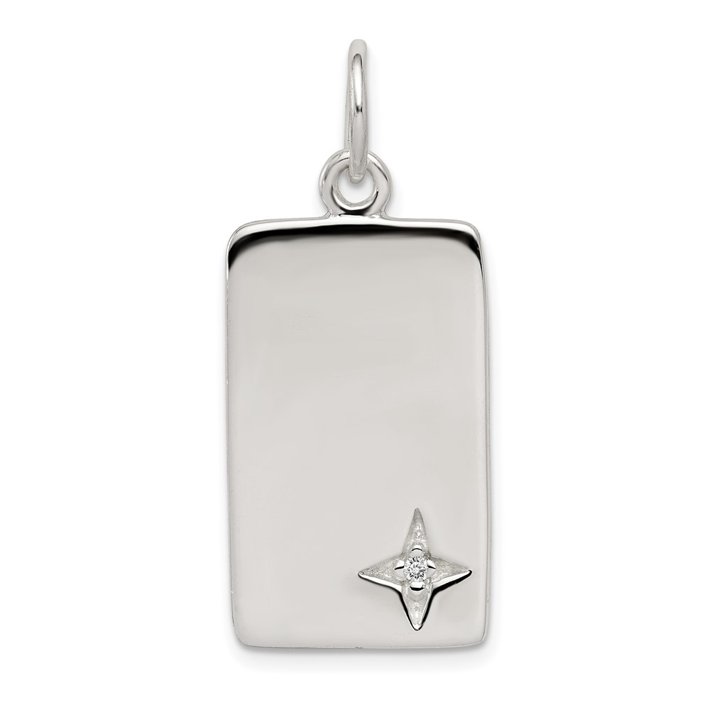 Sterling Silver CZ Polished Rectangle Charm (QC5168)