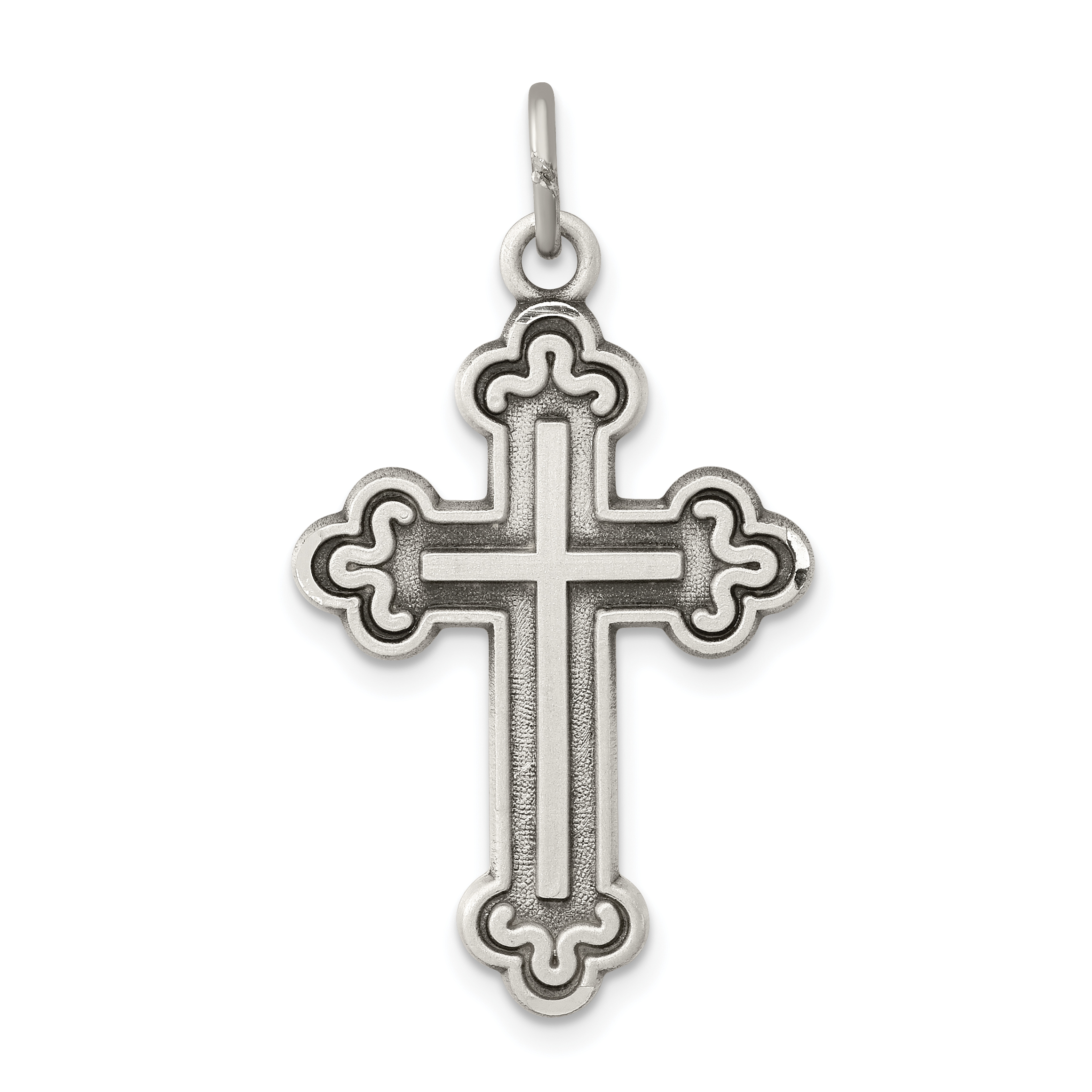 Sterling Silver Antiqued Budded Cross Pendant (QC5236)