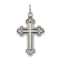 Sterling Silver Antiqued Budded Cross Pendant view 1