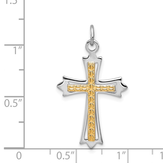 Sterling Silver Platinum-plated & Gold-plated Cross Pendant