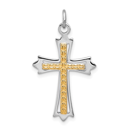 Sterling Silver Platinum-plated & Gold-plated Cross Pendant