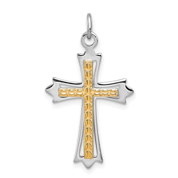 Sterling Silver Platinum-plated & Gold-plated Cross Pendant