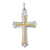 Sterling Silver Platinum-plated & Gold-plated Cross Pendant view 1
