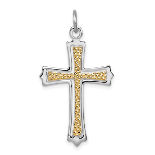 Sterling Silver Platinum-plated & Gold-plated Cross Pendant