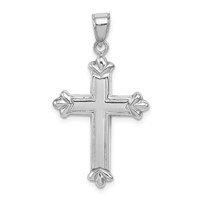 Sterling Silver Rhodium-plated Fleur-de-lis Cross Pendant view 1
