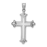Sterling Silver Rhodium-plated Fleur-de-lis Cross Pendant view 4