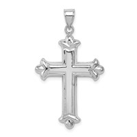 Sterling Silver Rhodium-plated Fleur-de-lis Cross Pendant view 1