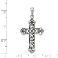 Sterling Silver Antiqued Fleur De Lis Cross Pendant view 3