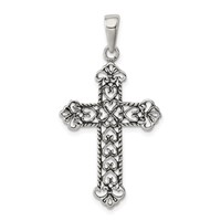 Sterling Silver Antiqued Fleur De Lis Cross Pendant view 1