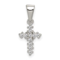 Sterling Silver Rhodium-plated CZ Cross Pendant view 1