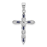 Sterling Silver RH-plated Black Sapphire and Diamond Cross Pendant view 4