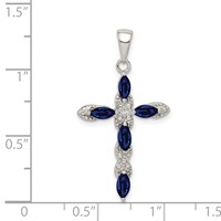 Sterling Silver RH-plated Black Sapphire and Diamond Cross Pendant view 3