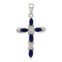 Sterling Silver RH-plated Black Sapphire and Diamond Cross Pendant view 1