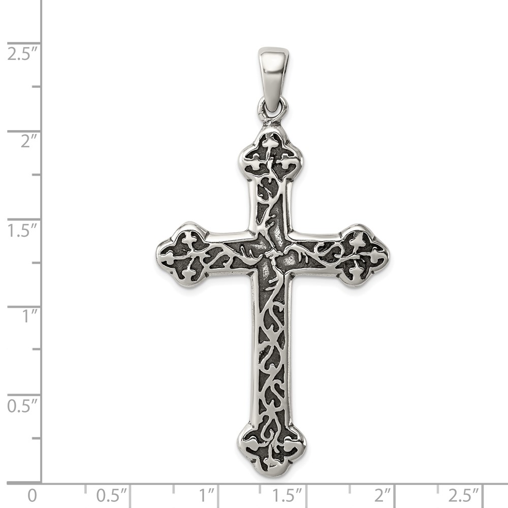 Sterling Silver Antiqued Thorn Cross Pendant (QC5274)