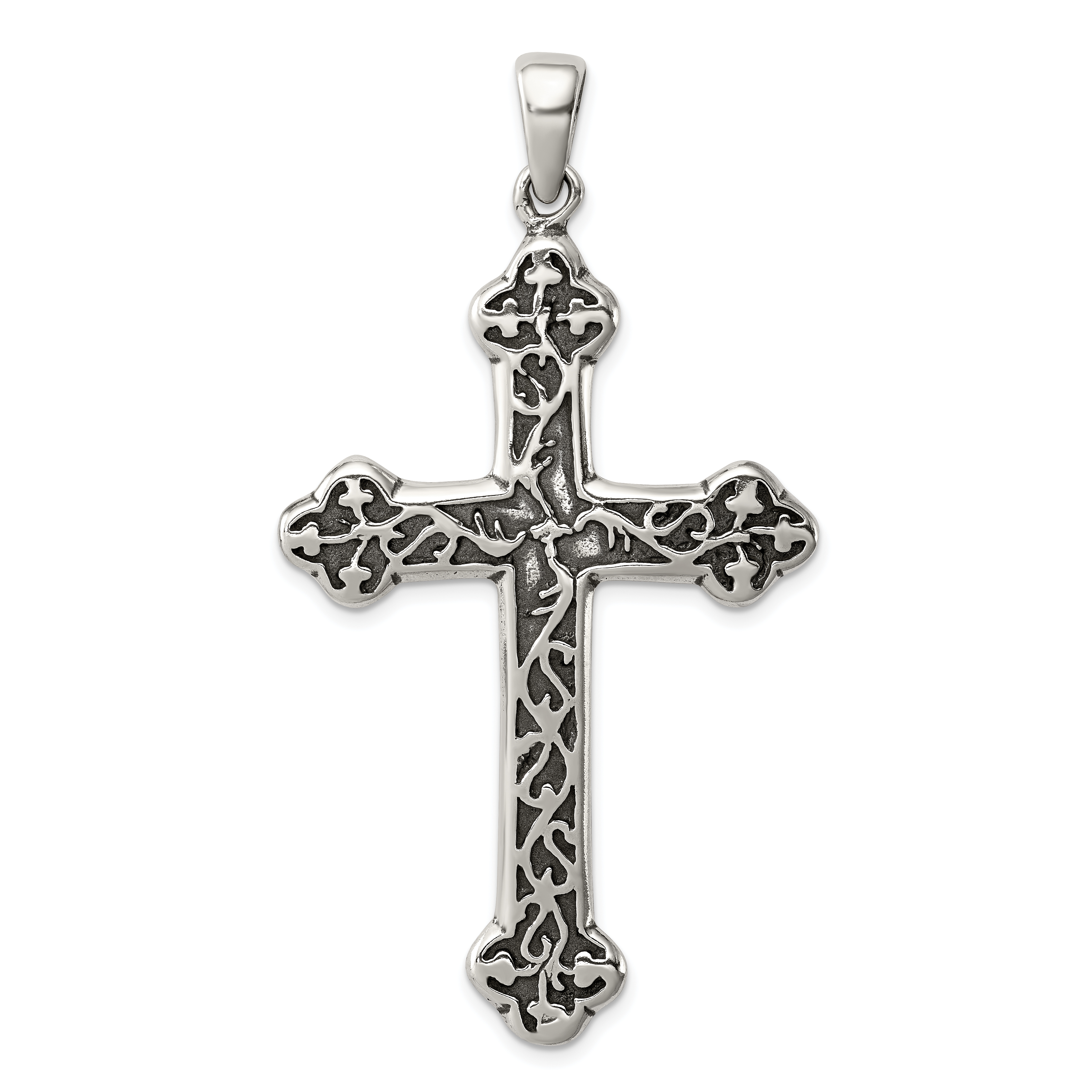 Sterling Silver Antiqued Thorn Cross Pendant (QC5274)