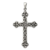 Sterling Silver Antiqued Thorn Cross Pendant view 1