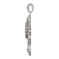 Sterling Silver Antiqued Red Marquise CZ Marcasite Cross Pendant view 2