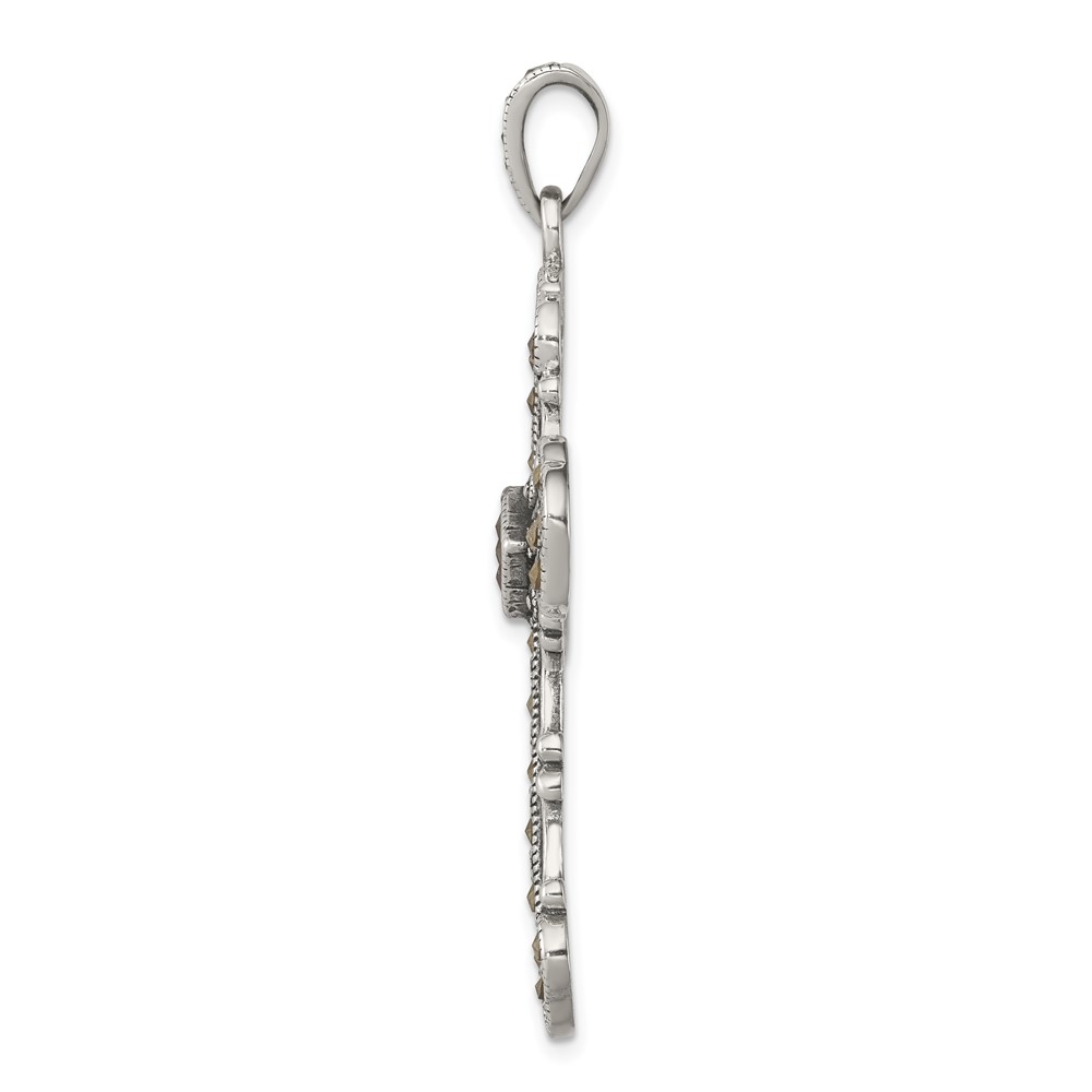 Sterling Silver Antiqued Marcasite Cross Pendant (QC5281)