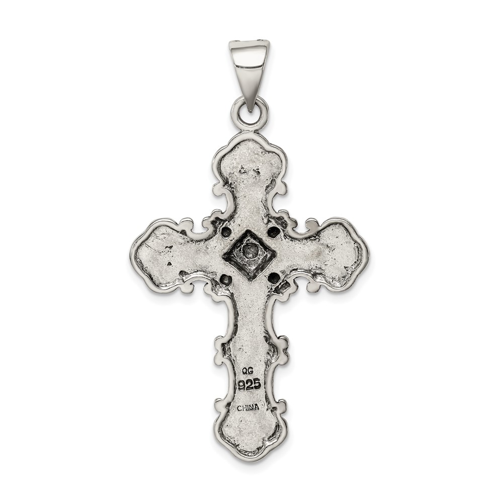 Sterling Silver Antiqued Marcasite Cross Pendant (QC5281)