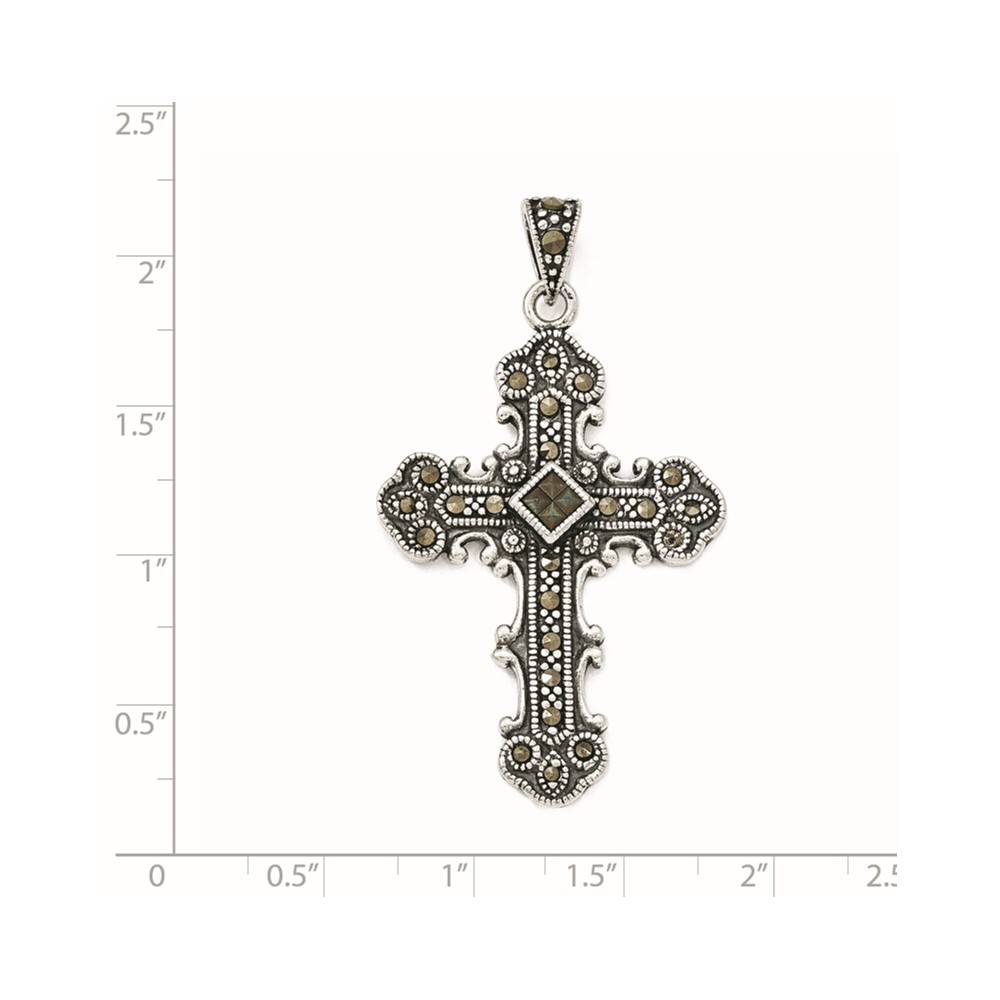 Sterling Silver Antiqued Marcasite Cross Pendant (QC5281)