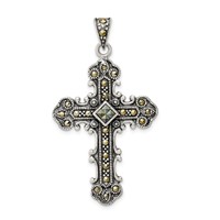 Sterling Silver Antiqued Marcasite Cross Pendant view 1