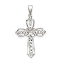 Sterling Silver Rhodium-plated CZ Cross Pendant view 4
