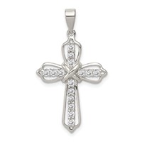 Sterling Silver Rhodium-plated CZ Cross Pendant view 1