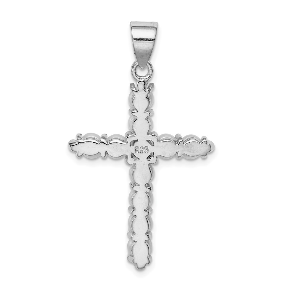 Sterling Silver Rhodium-platedFW Cultured Pearl Cross Pendant (QC5297)
