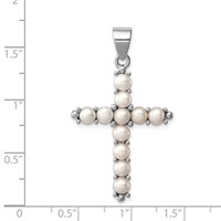 Sterling Silver Rhodium-platedFW Cultured Pearl Cross Pendant view 3