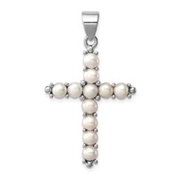 Sterling Silver Rhodium-platedFW Cultured Pearl Cross Pendant view 1