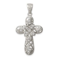 Sterling Silver Rhodium-plated CZ Cross Pendant view 1