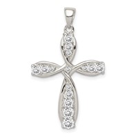 Sterling Silver Rhodium-plated CZ Cross Pendant view 1