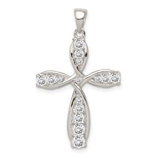 Sterling Silver Rhodium-plated CZ Cross Pendant