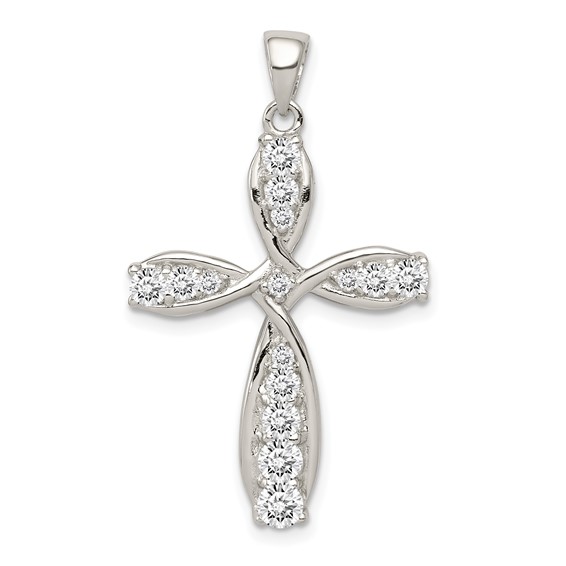 Sterling Silver Rhodium-plated CZ Cross Pendant