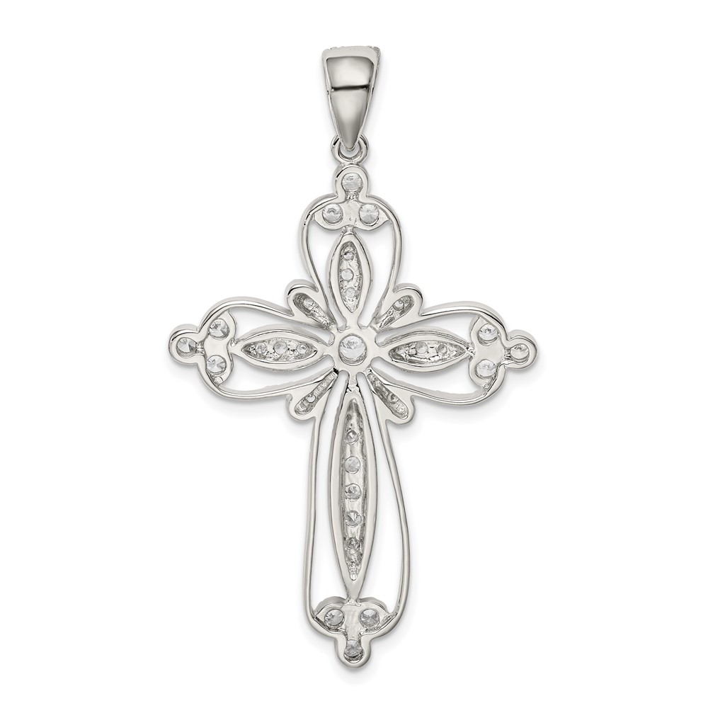 Sterling Silver Rhodium-plated CZ Filigree Cross Pendant (QC5304)