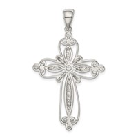 Sterling Silver Rhodium-plated CZ Filigree Cross Pendant view 4