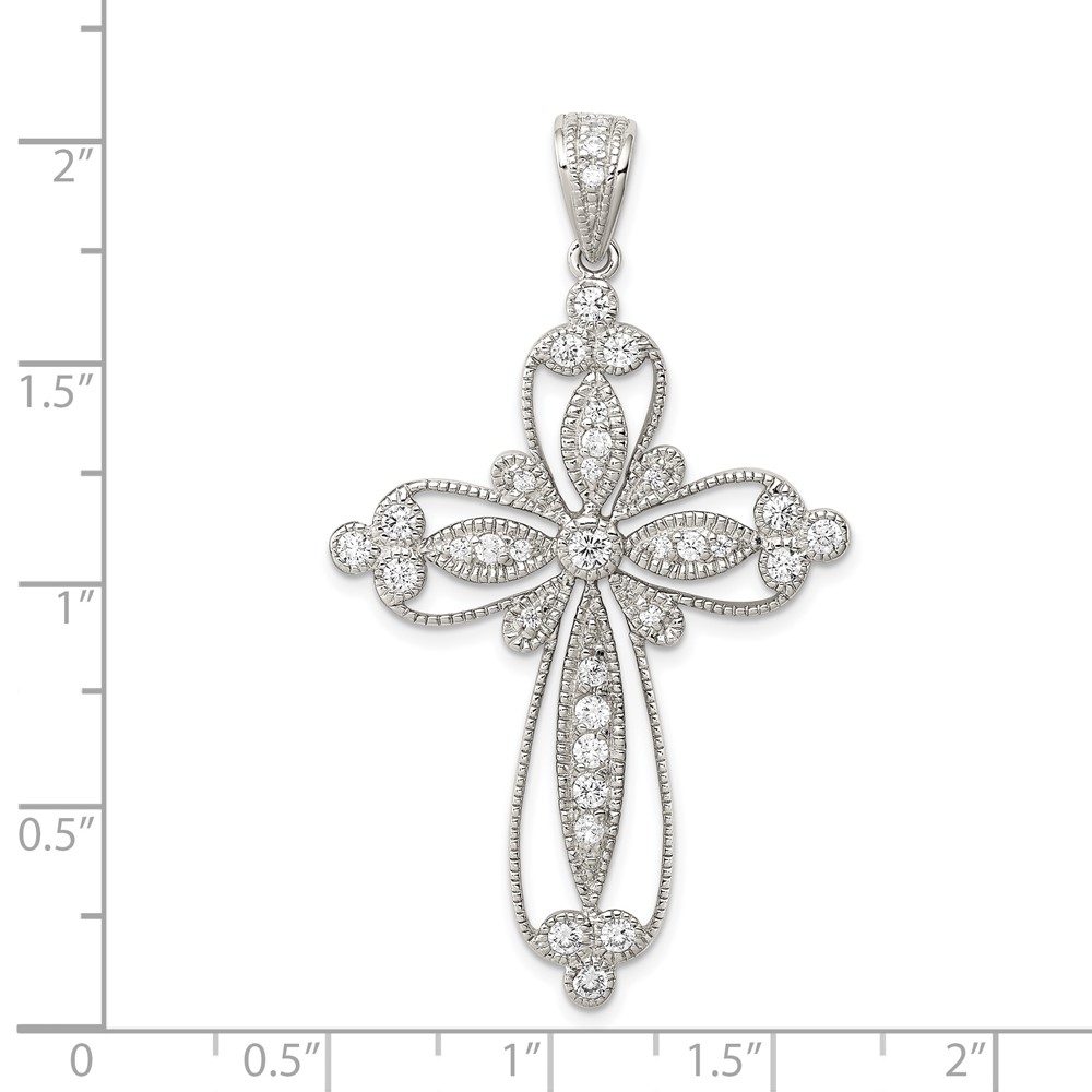 Sterling Silver Rhodium-plated CZ Filigree Cross Pendant (QC5304)