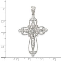 Sterling Silver Rhodium-plated CZ Filigree Cross Pendant view 3
