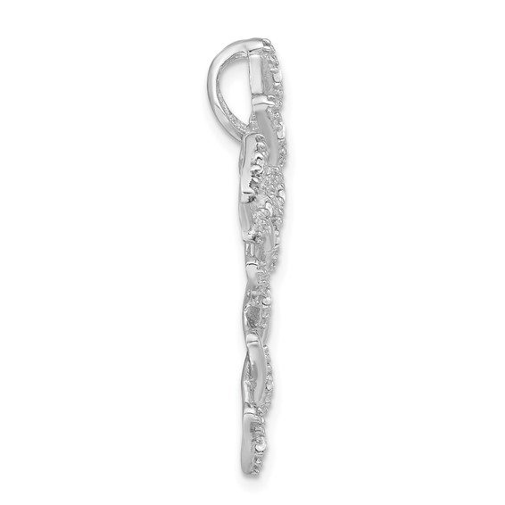 Sterling Silver Polished CZ Cross Chain Slide