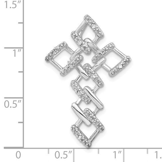 Sterling Silver Polished CZ Cross Chain Slide