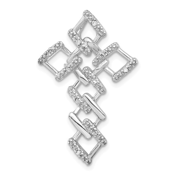 Sterling Silver Polished CZ Cross Chain Slide