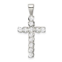 Sterling Silver Rhodium-plated CZ Latin Cross Pendant view 1
