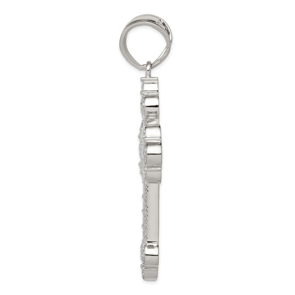Sterling Silver Rhodium-plated CZ Budded Cross Pendant (QC5329)